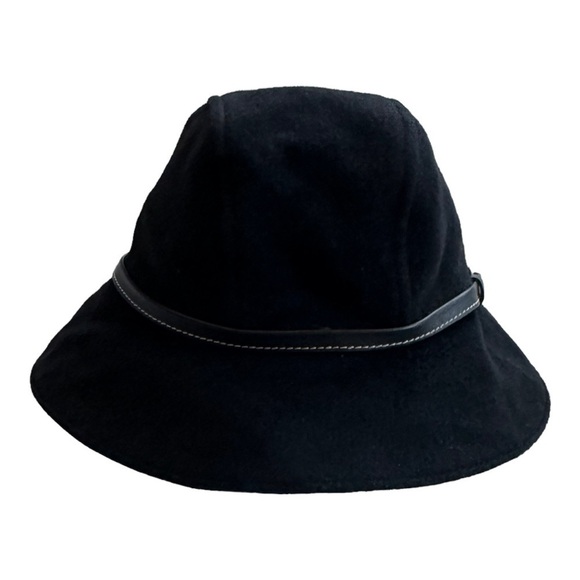 Coach Women’s Leather Trim Wool Fedora in Black S
